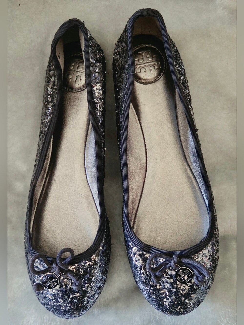 Tory Burch Navy Glitter Ballet Flats
